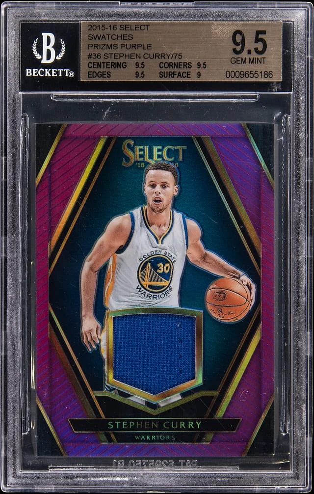 2015-16 Panini Select Stephen Curry Swatches Purple Prizm #36 card image