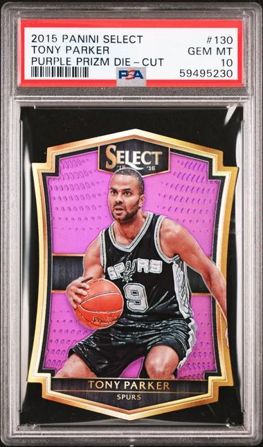 2015-16 Panini Select Tony Parker Purple Prizm Die-Cut #130 card image