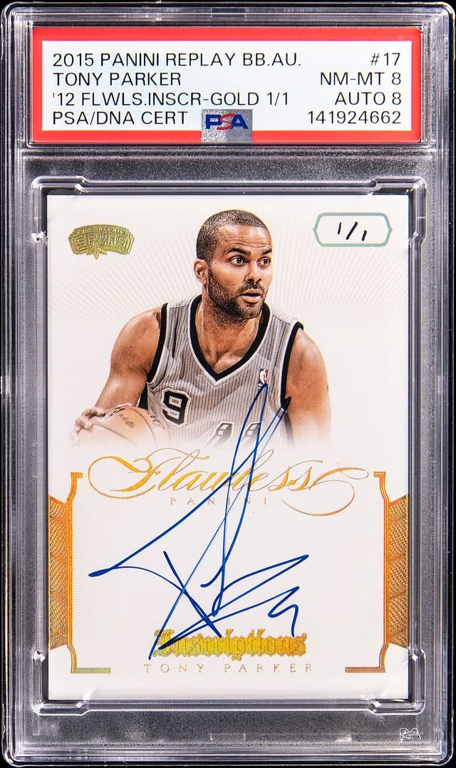 2015-16 Panini Tony Parker Replay Basketball Autographs '12 Flawless Inscription Gold #17 card image
