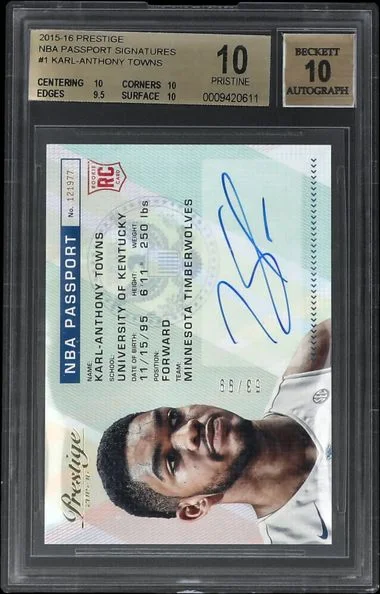 2015-16 Prestige Karl-Anthony Towns NBA Passport Signatures #1 card image
