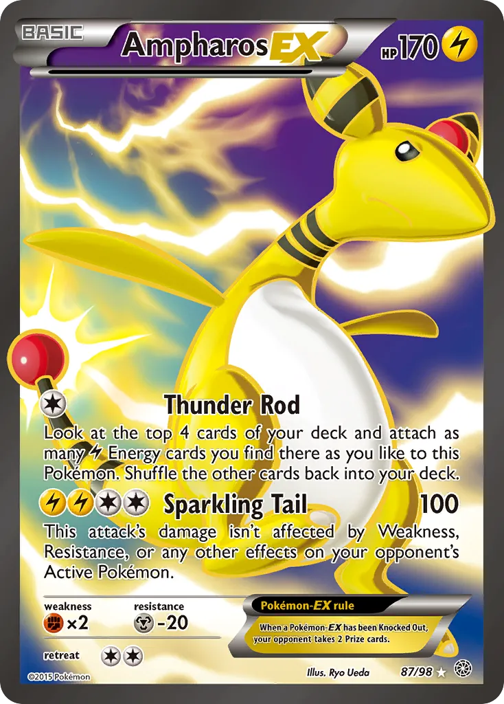 2015 Ancient Origins Ampharos-EX #87/98 Rare Ultra card image