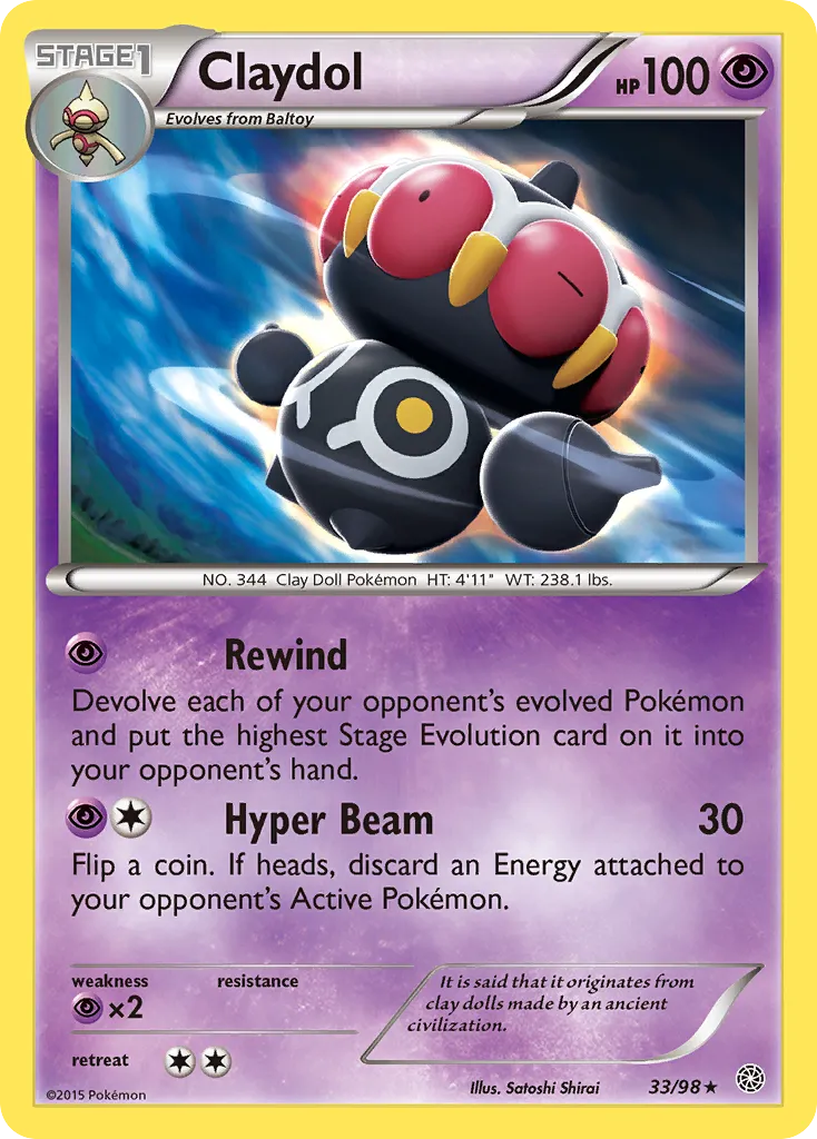 2015 Ancient Origins Claydol Rare #33/98 Rare card image