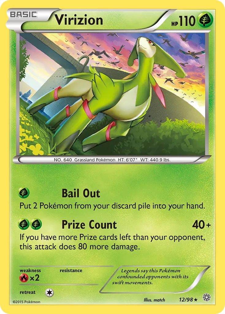 2015 Ancient Origins Virizion Rare Holo #12/98 Rare Holo card image