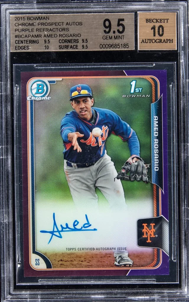 2015 Bowman Chrome Amed Rosario Prospect Autographed Purple Refractor #BCAP-AMR card image