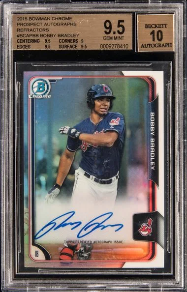 2015 Bowman Chrome Bobby Bradley Prospect Autographs Refractors #BCAP-BB card image