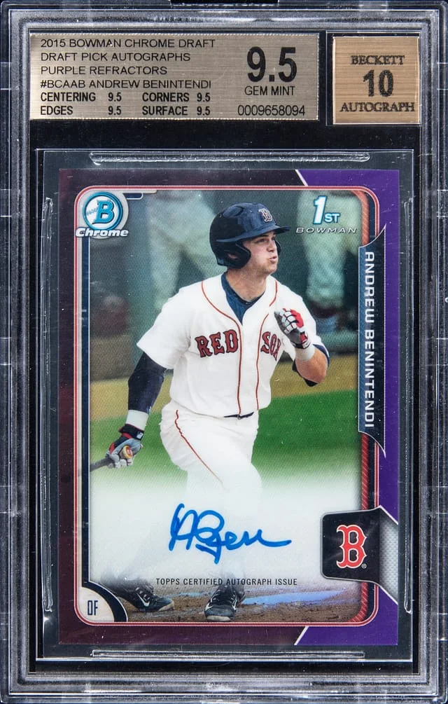 2015 Bowman Chrome Draft Andrew Benintendi Purple Refractors #BCA-AB card image