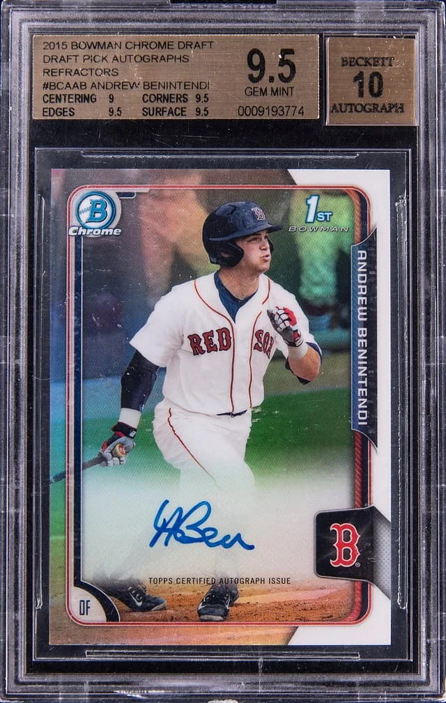 2015 Bowman Chrome Draft Andrew Bennintendi Draft Pick Autographs Refractors #BCA-AB card image