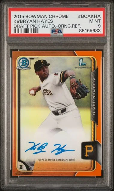 2015 Bowman Chrome Draft Ke'Bryan Hayes Pick Autograph Orange Refractor #BCAKHA card image