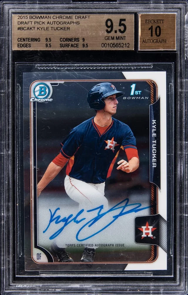 2015 Bowman Chrome Draft Kyle Tucker Pick Autographs Gold Refractor #BCA-KT card image