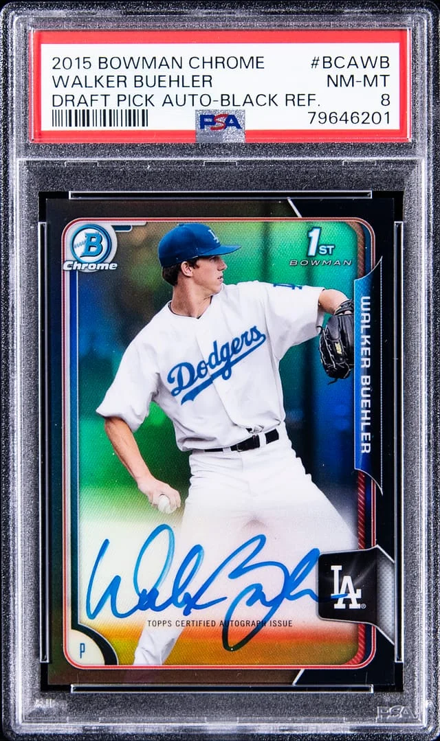 2015 Bowman Chrome Draft Walker Buehler Pick Autographs Black Refractor #BCA-WB card image