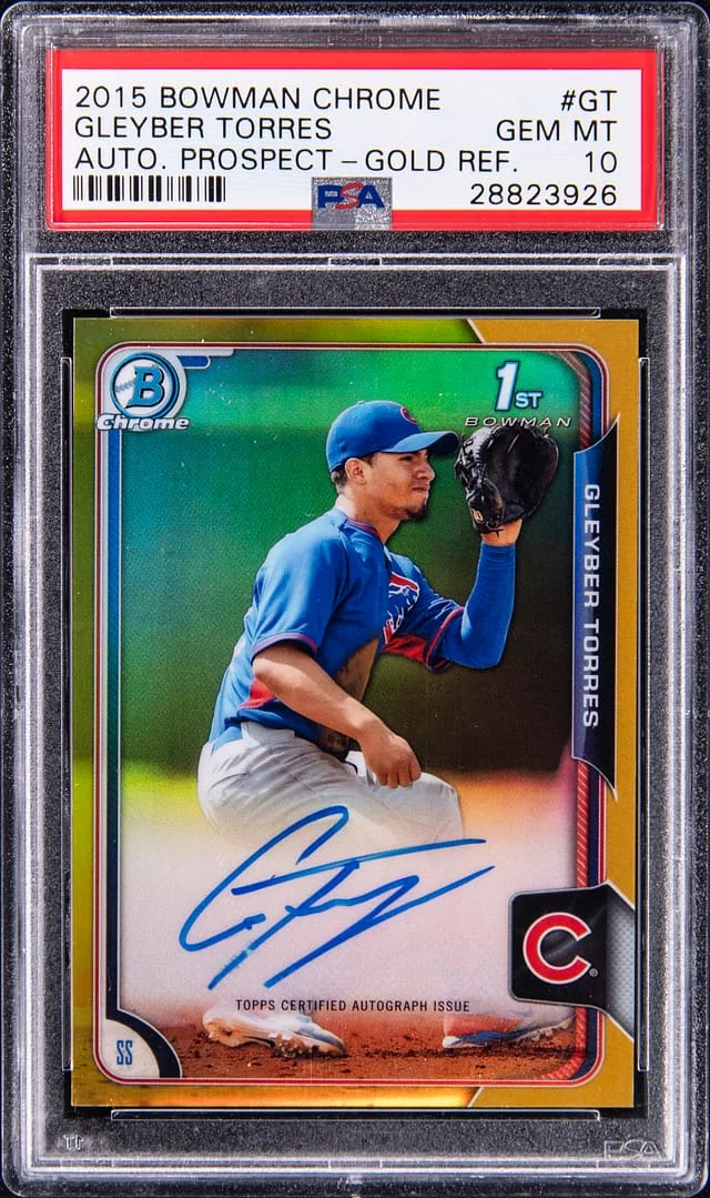 2015 Bowman Chrome Gleyber Torres Prospect Autograph Gold Refractor #GT card image