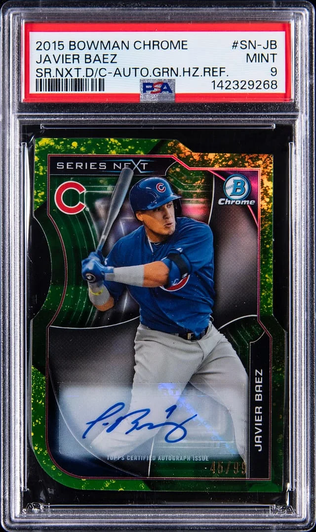 2015 Bowman Chrome Javier Baez Series Next Die-Cut Autograph Green Haze Refractor #SN-JB card image
