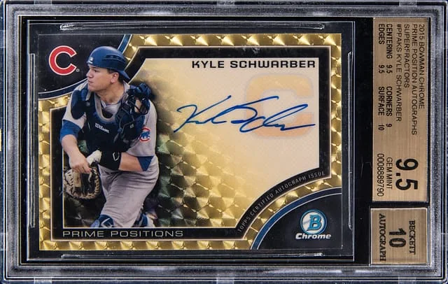 2015 Bowman Chrome Kyle Schwarber Prime Position Autographs SuperFractor #PPA-KS card image