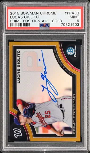 2015 Bowman Chrome Lucas Giolito Prime Position Autographs Gold #PPALG card image