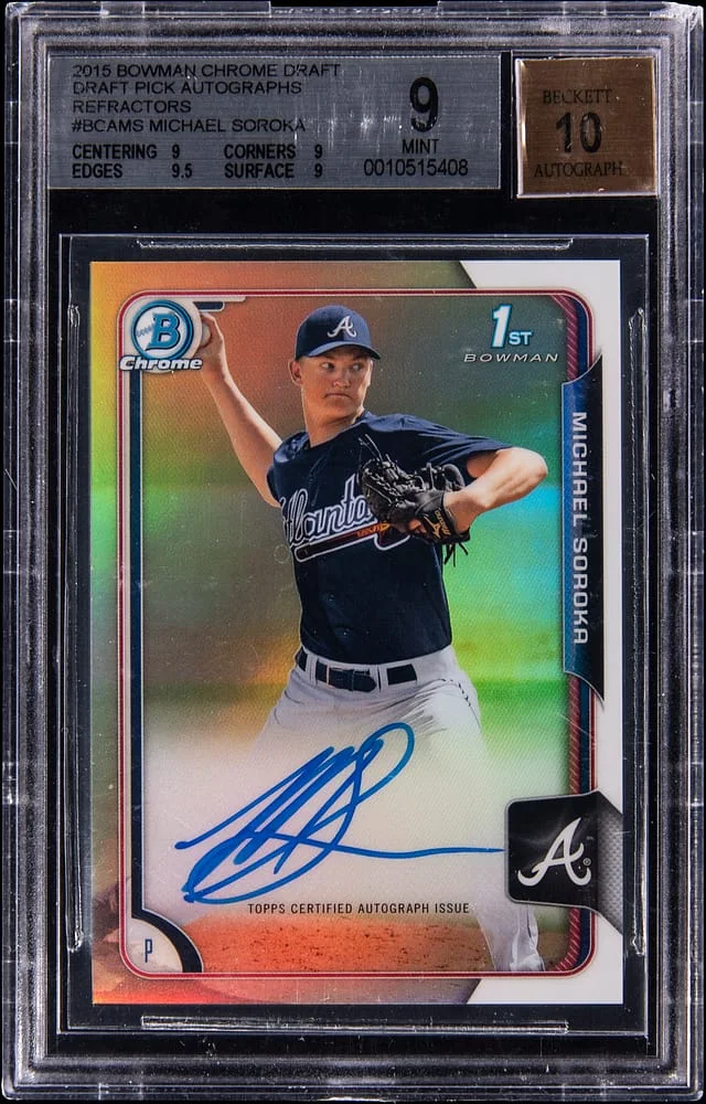 2015 Bowman Chrome Michael Soroka Pick Autographs Refractor #BCA-MS card image