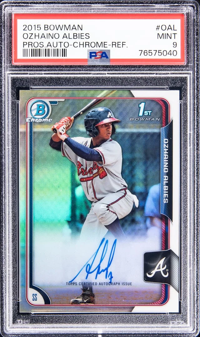 2015 Bowman Chrome Ozzie Albies Prospect Autograph Refractor #BCAP-DAL card image