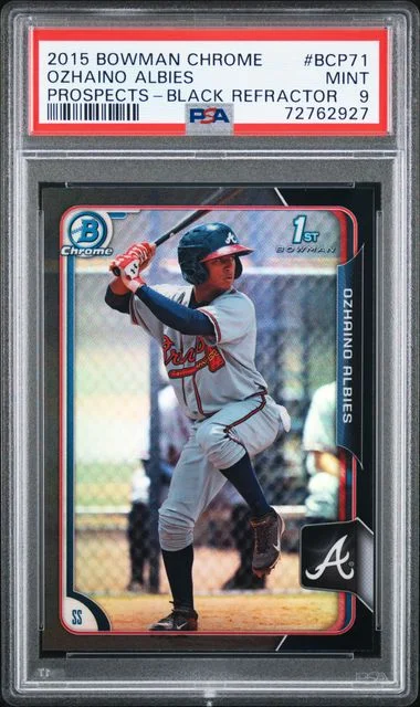 2015 Bowman Chrome Prospects Ozzie Albies Black Refractor #BCP71 card image