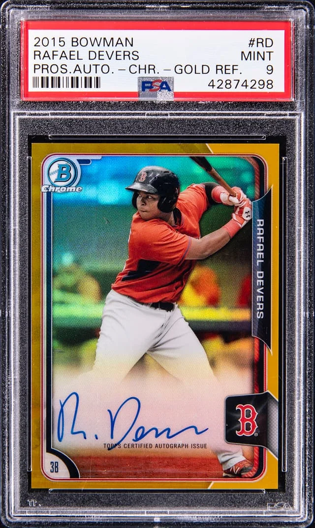 2015 Bowman Chrome Rafael Devers Prospect Autograph Gold Refractor #RD card image