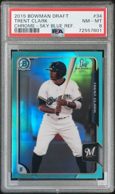 2015 Bowman Draft Trent Clark Chrome Sky Blue Refractor #34 card image