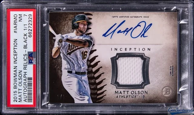 2015 Bowman Matt Olson Inception Autograph Relics Black #IAR-MO card image