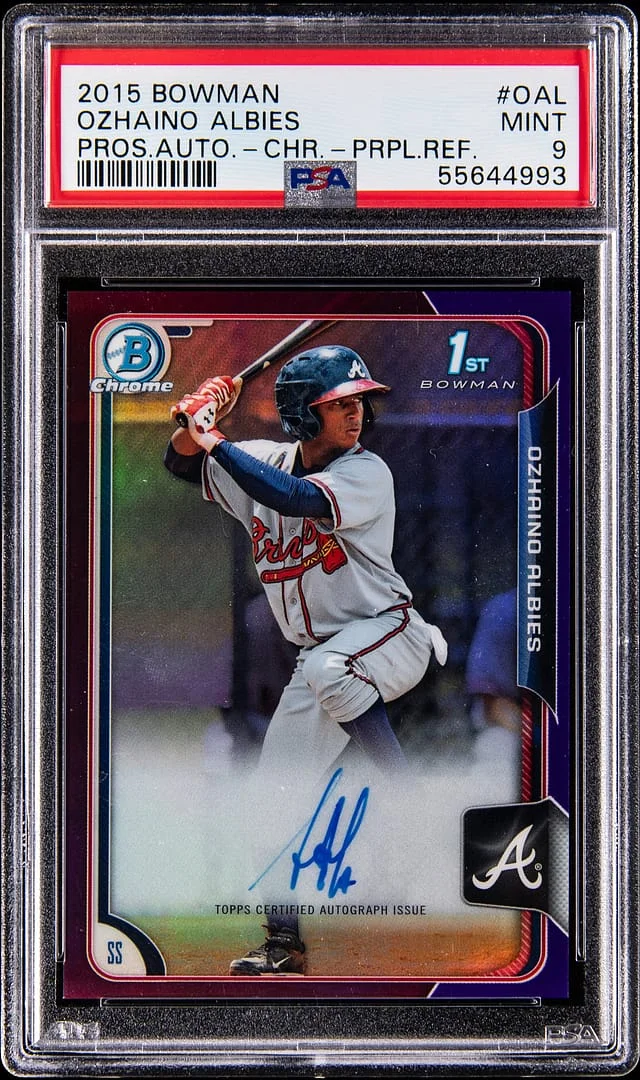 2015 Bowman Ozhaino Albies Prospect Autograph Chrome Refractor #BCAP-OAL card image