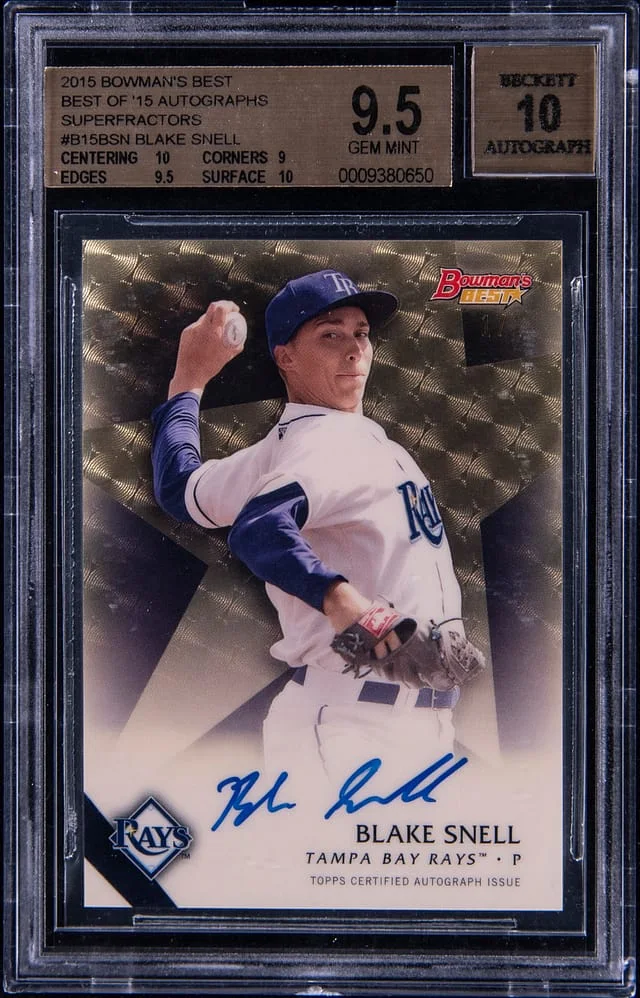 2015 Bowman's Best Blake Snell of 2015 Autograph Orange Refractor #B15-BSN card image