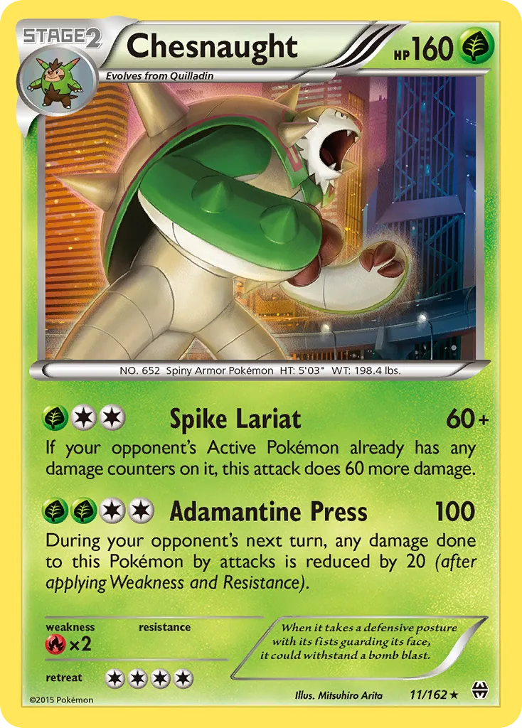 2015 BREAKthrough Chesnaught Rare Holo #011/162 Rare Holo card image