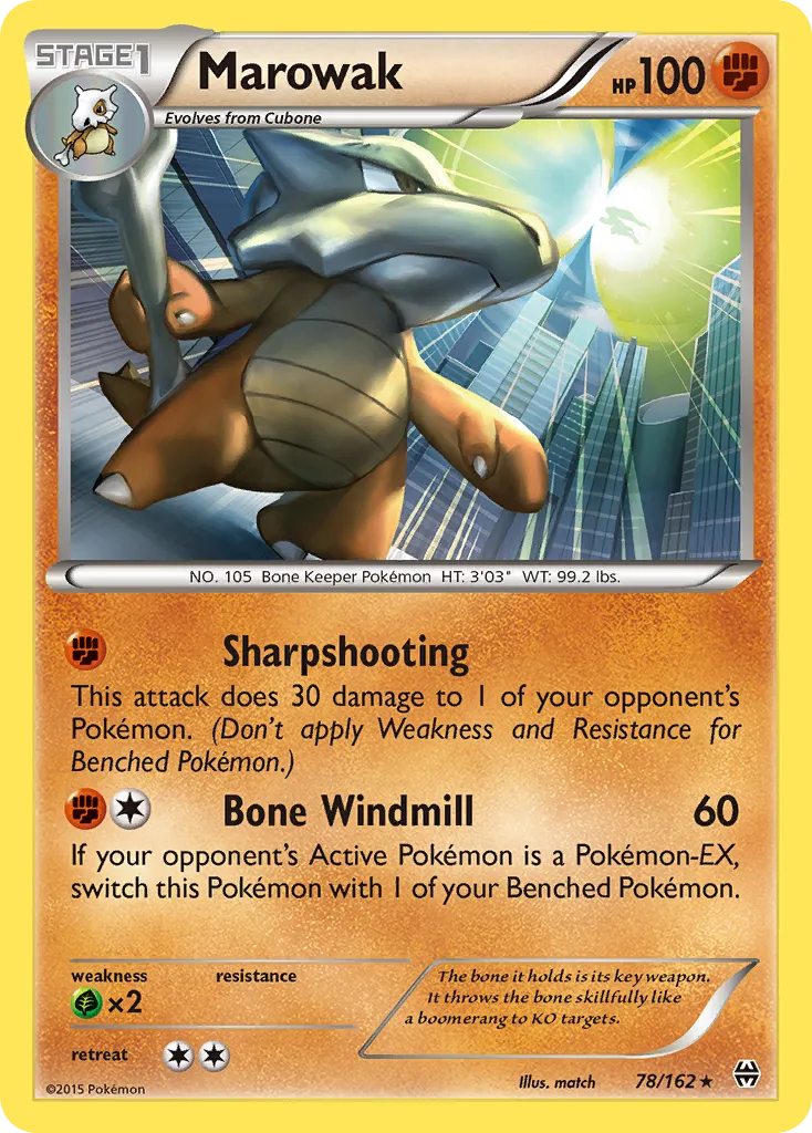 2015 BREAKthrough Marowak Rare #078/162 Rare card image