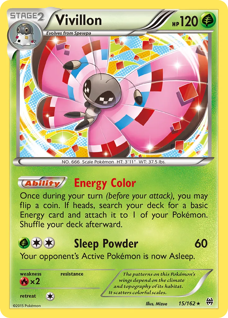 2015 BREAKthrough Vivillon #015/162 Rare Holo card image