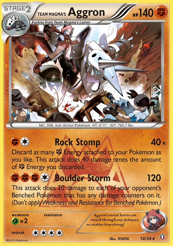2015 Double Crisis Team Magma's Aggron Rare Holo #14/34 Rare Holo card image