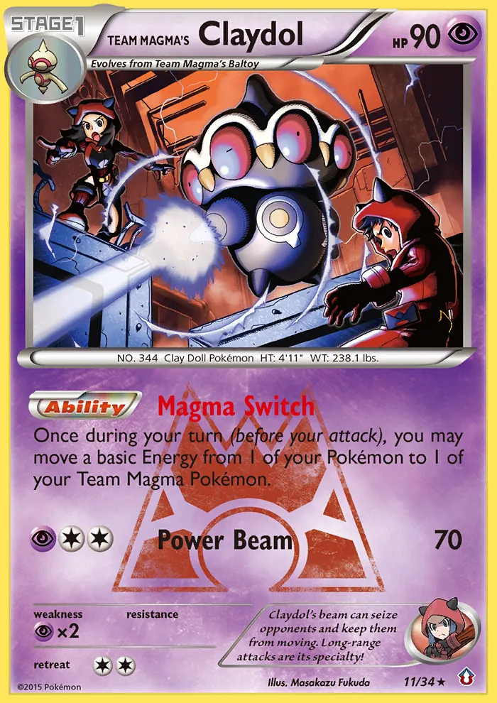 2015 Double Crisis Team Magma's Claydol Rare Holo #11/34 Rare Holo card image