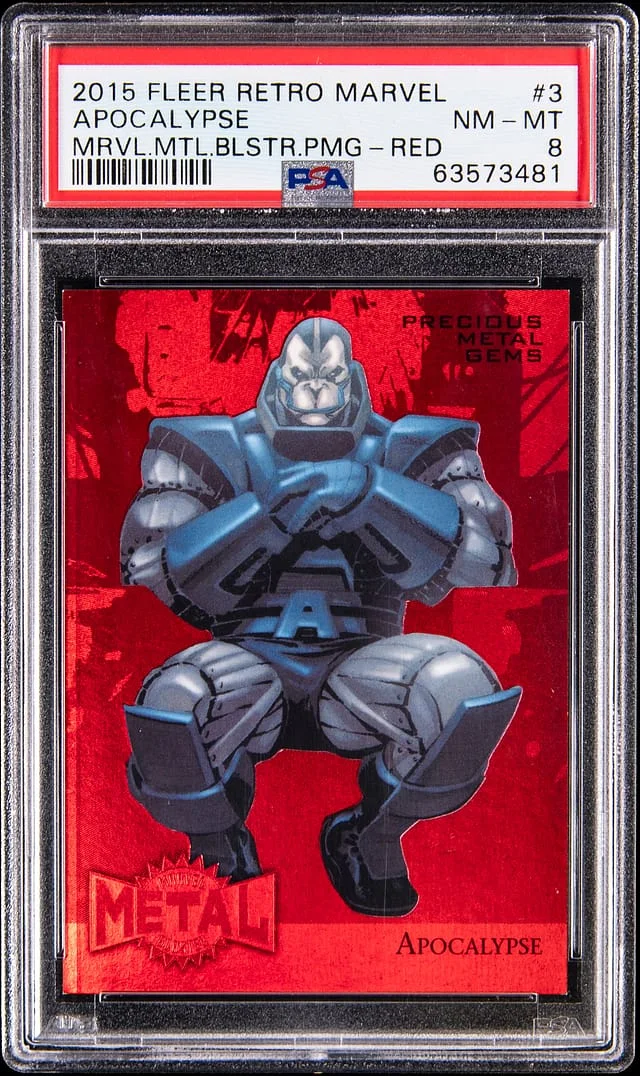 2015 Fleer Retro Apocalypse Marvel Metal Blaster Precious Metal Gems (PMG) Red #3 card image