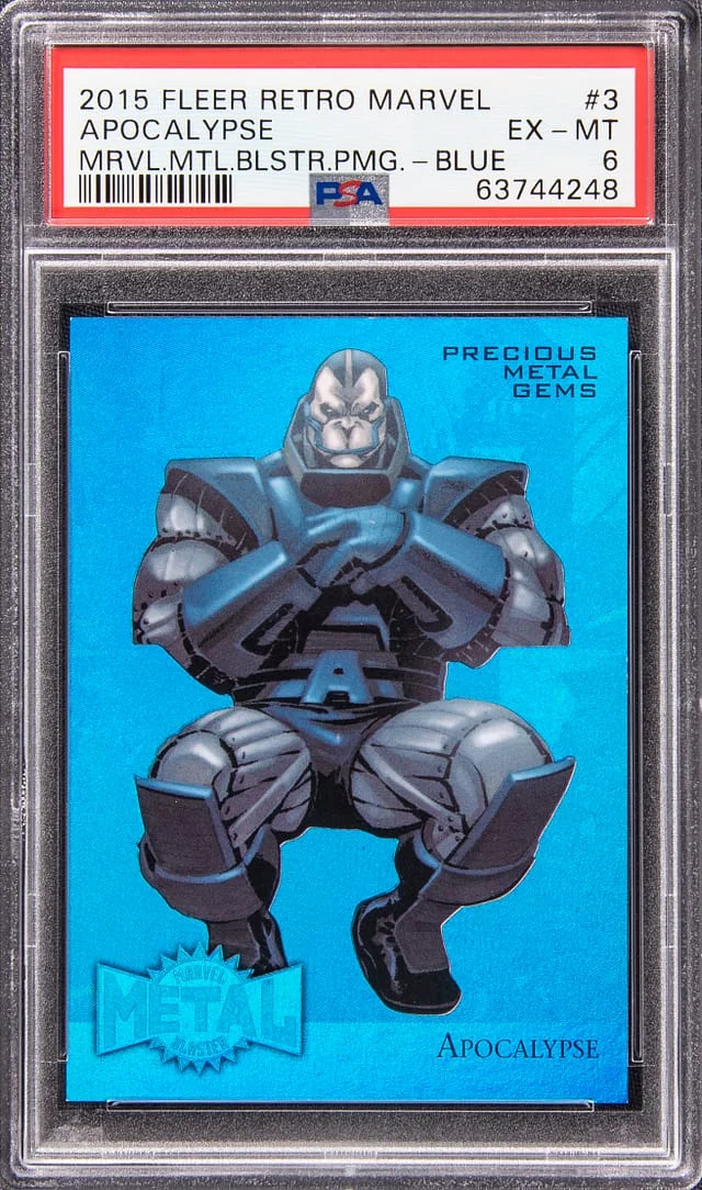 2015 Fleer Retro Marvel Apocalypse Metal Blaster Precious Metal Gems (PMG) Blue #3 card image