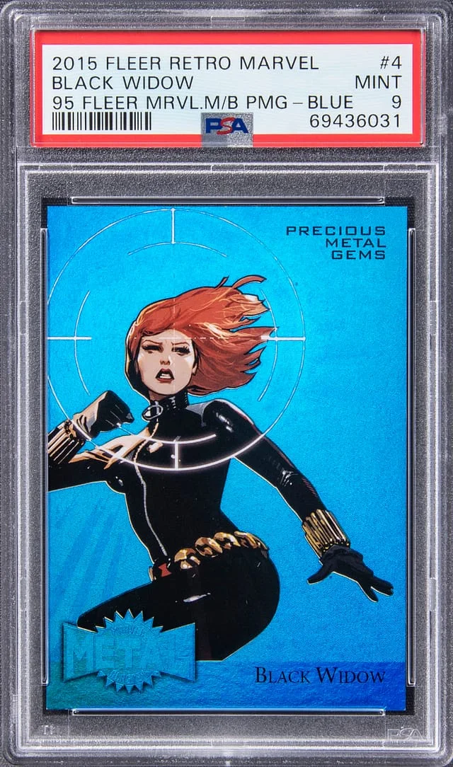 2015 Fleer Retro Marvel Black Widow Marvel Metal Blaster Precious Metal Gems (PMG) Green #4 card image