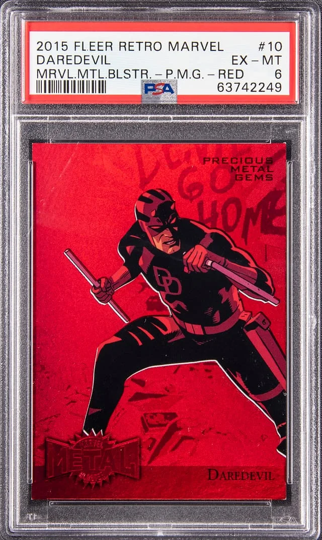 2015 Fleer Retro Marvel Daredevil Metal Blasters Precious Metal Gems (PMG) Red #10 card image