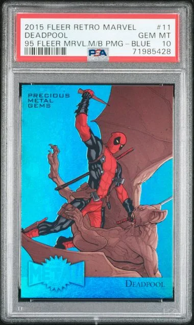 2015 Fleer Retro Marvel Deadpool 95 Fleer Marvel Metal Blasters Precious Metal Gems (PMG) Blue #11 card image
