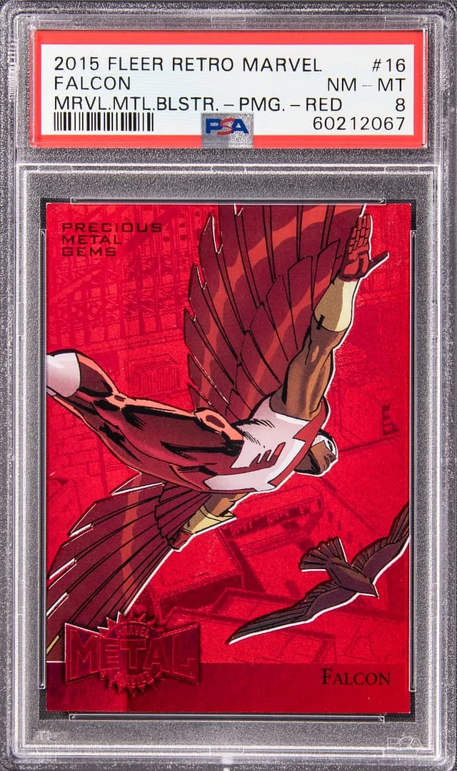 2015 Fleer Retro Marvel Falcon (036/100) Metal Blaster Precious Metal Gems (PMG) Red #16 card image