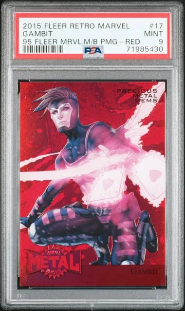 2015 Fleer Retro Marvel Gambit 1995 Fleer Marvel Metal Blaster Precious Metal Gems (PMG) Red #17 card image