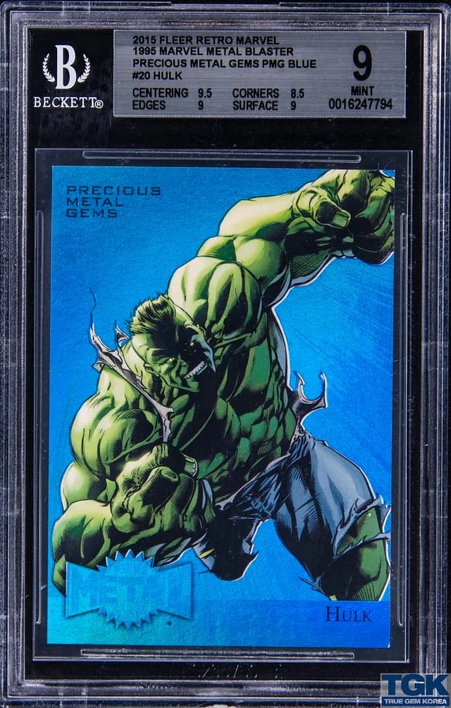 2015 Fleer Retro Marvel Hulk 1995 Metal Blaster Precious Metal Gems Blue #20 card image