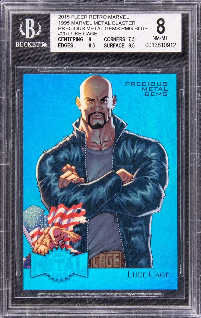 2015 Fleer Retro Marvel Luke Gage Metal Blaster Precious Metal Gems (PMG) Blue #25 card image