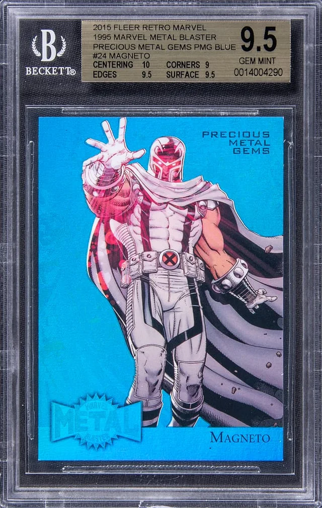 2015 Fleer Retro Marvel Magneto 1995 Marvel Metal Blaster PMG Blue #24 card image