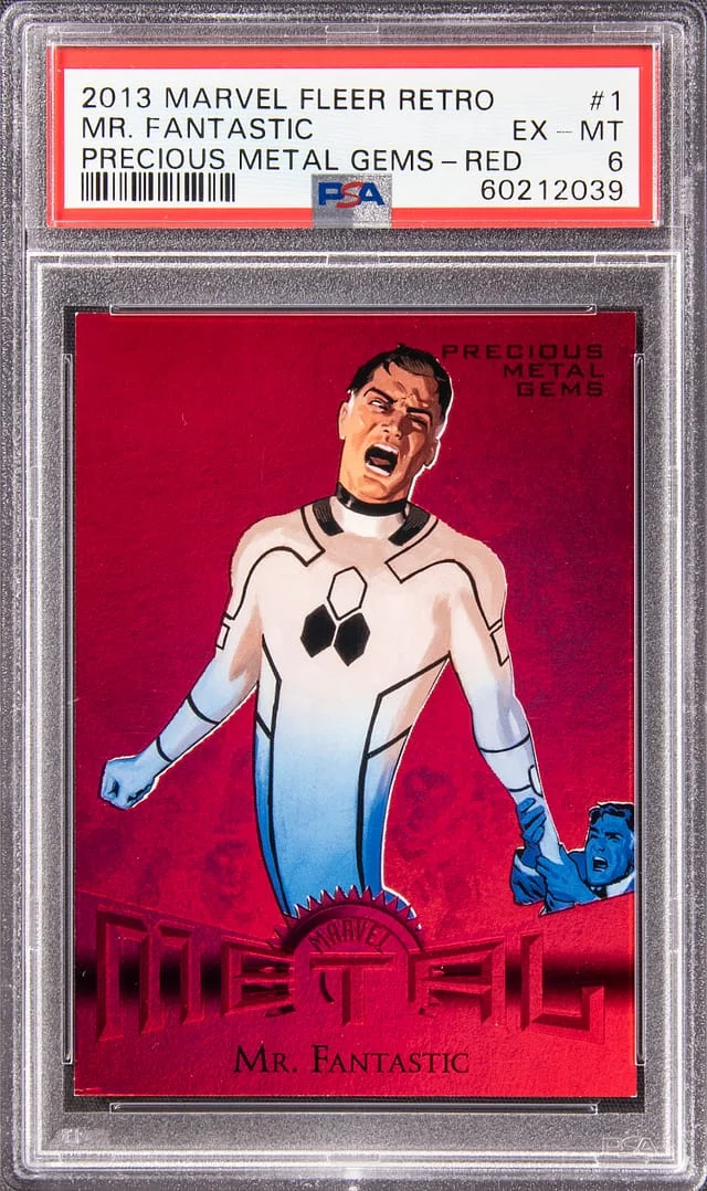 2015 Fleer Retro Marvel Mr. Fantastic Metal Precious Metal Gems (PMG) Red #1 card image