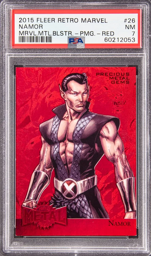 2015 Fleer Retro Marvel Namor (075/100) Metal Blaster Precious Metal Gems (PMG) Red #28 card image