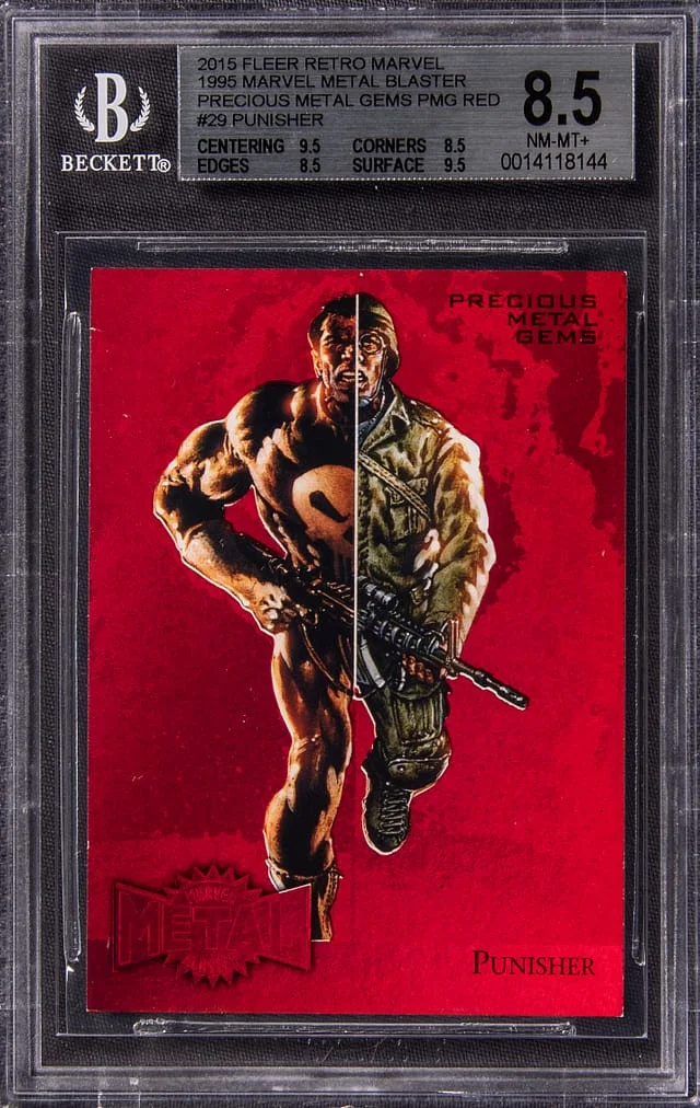 2015 Fleer Retro Marvel Punisher Metal Blasters Precious Metal Gems (PMG) Red #29 card image