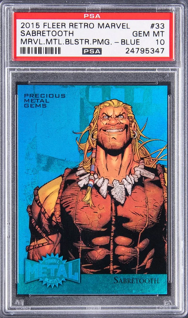 2015 Fleer Retro Marvel Sabertooth Precious Metal Gems Blue #33 card image
