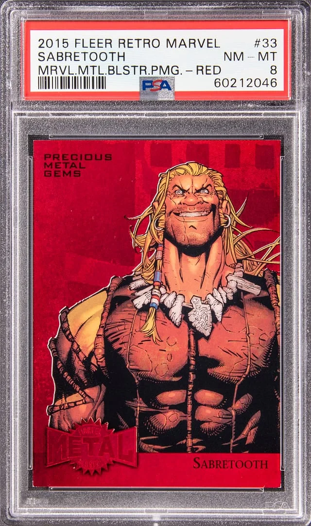 2015 Fleer Retro Marvel Sabretooth (029/100) Metal Blaster Precious Metal Gems (PMG) Red #33 card image