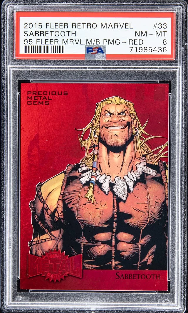 2015 Fleer Retro Marvel Sabretooth 1995 Metal Blaster Precious Metal Gems (PMG) Red #33 card image