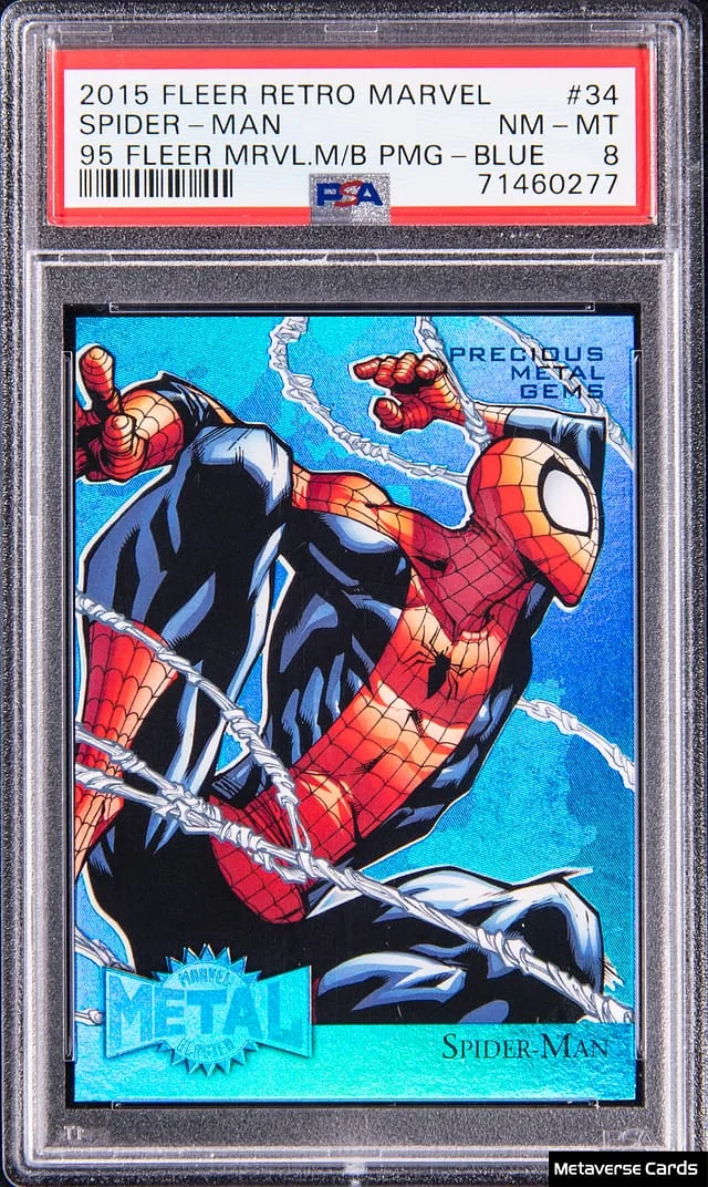 2015 Fleer Retro Marvel Spider-Man Metal Blasters Precious Metal Gems (PMG) Red #34 card image