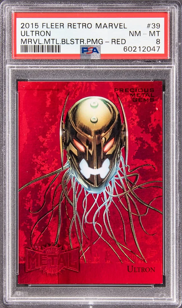 2015 Fleer Retro Marvel Ultron Metal Precious Metal Gems (PMG) Red #39 card image