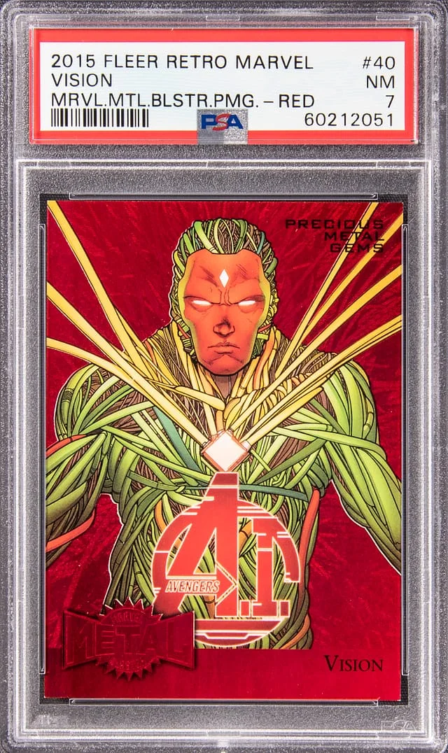 2015 Fleer Retro Marvel Vision (057/100) Metal Blaster Precious Metal Gems (PMG) Red #40 card image